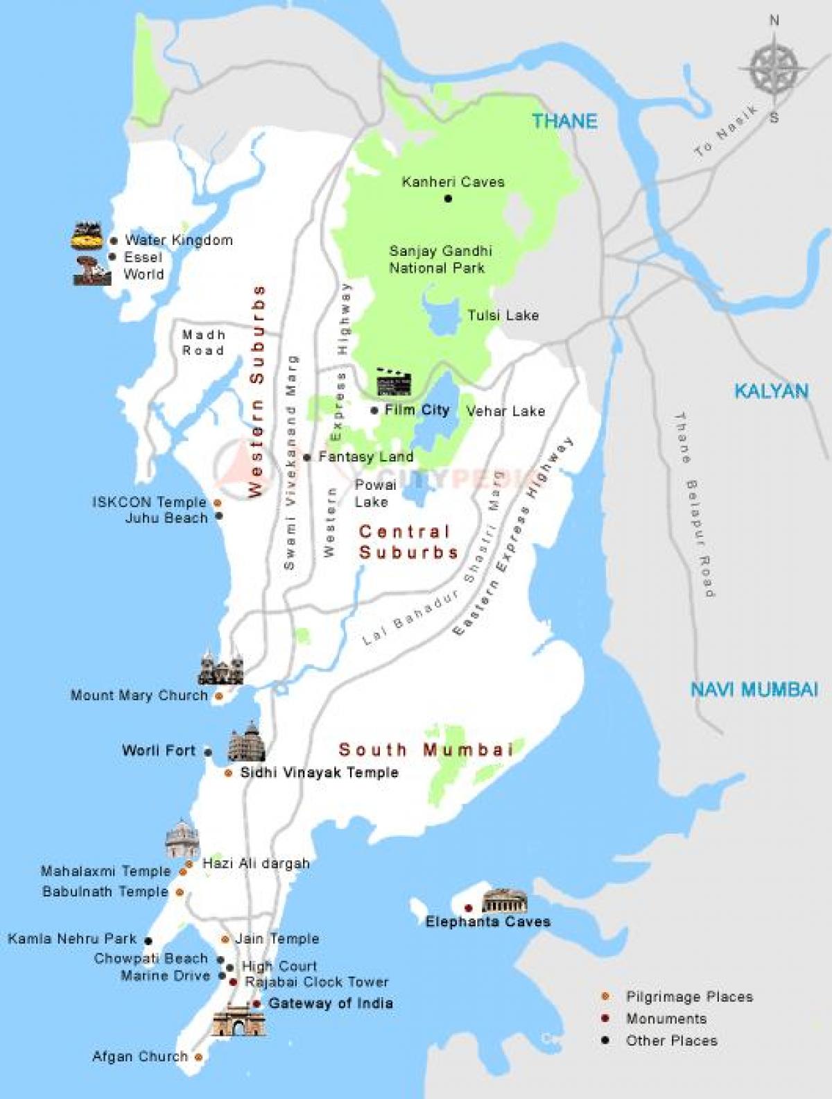 mapa de Mumbai lugares turísticos