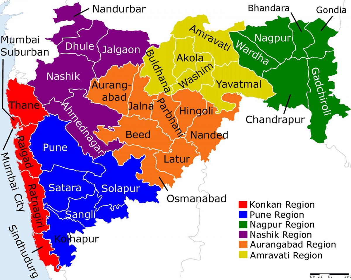 mapa de Maharashtra, na índia, em Mumbai