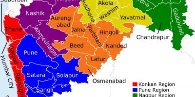 Mapa de Maharashtra, na índia, em Mumbai