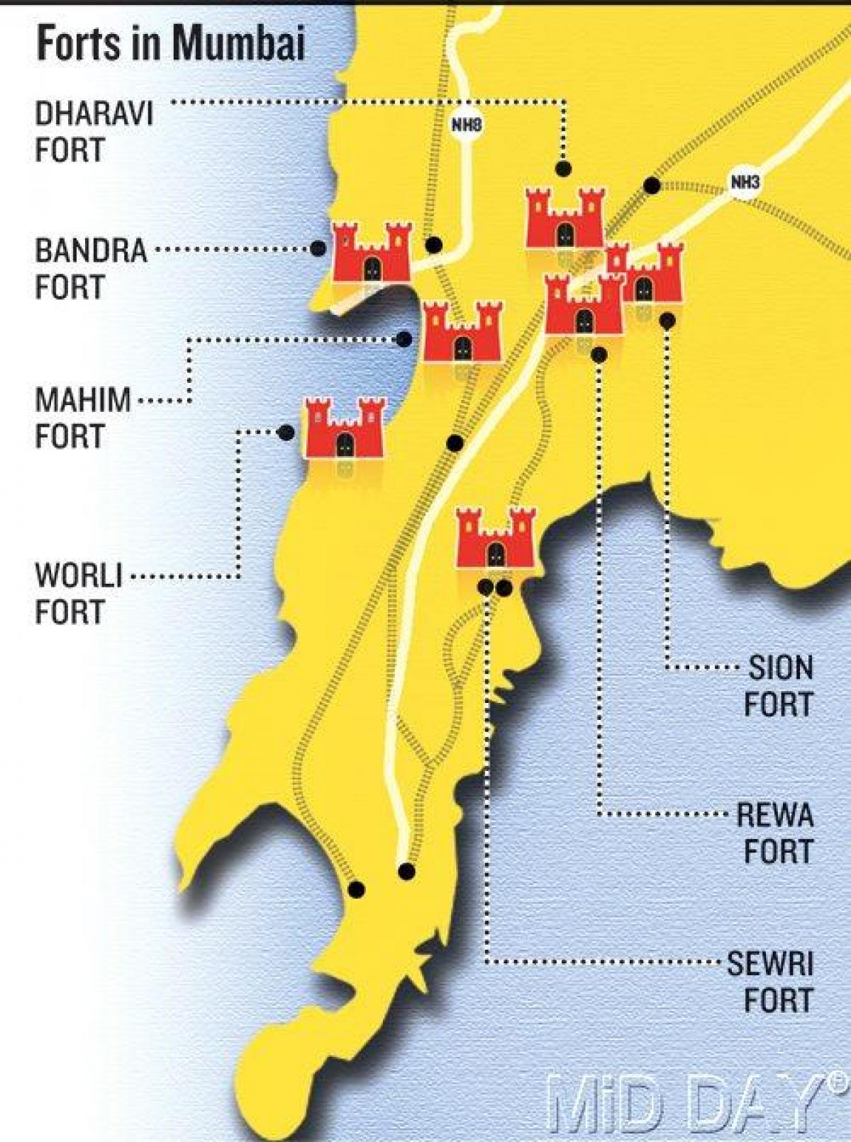 Mumbai fort mapa da área